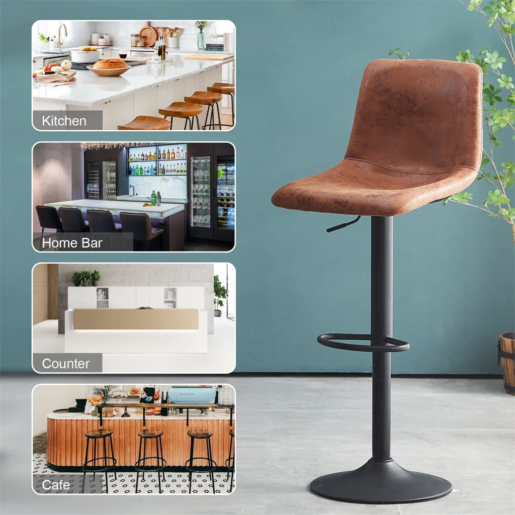 Tabourets de bar confortables lot de 2 stables et réglables marron