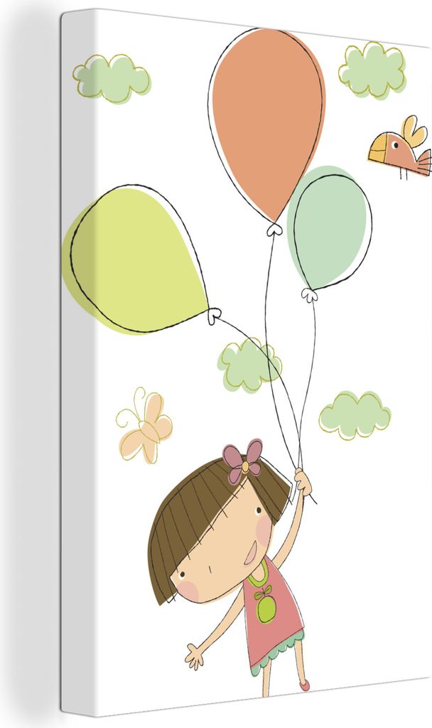 OneMillionCanvasses - Leinwandbilder - 90x140 cm, Eine gezeichnete Illustration eines Mädchens mit Luftballons, Wandbilder Kunstdruck Wanddekora...