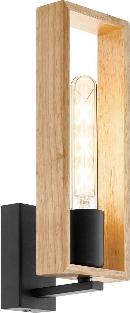 EGLO Wandlampe Littleton, 1 flammige Vintage Wandleuchte im Industrial Design, Retro Lampe aus Stahl und Holz, Farbe: Schwarz, braun, Fassung: E27