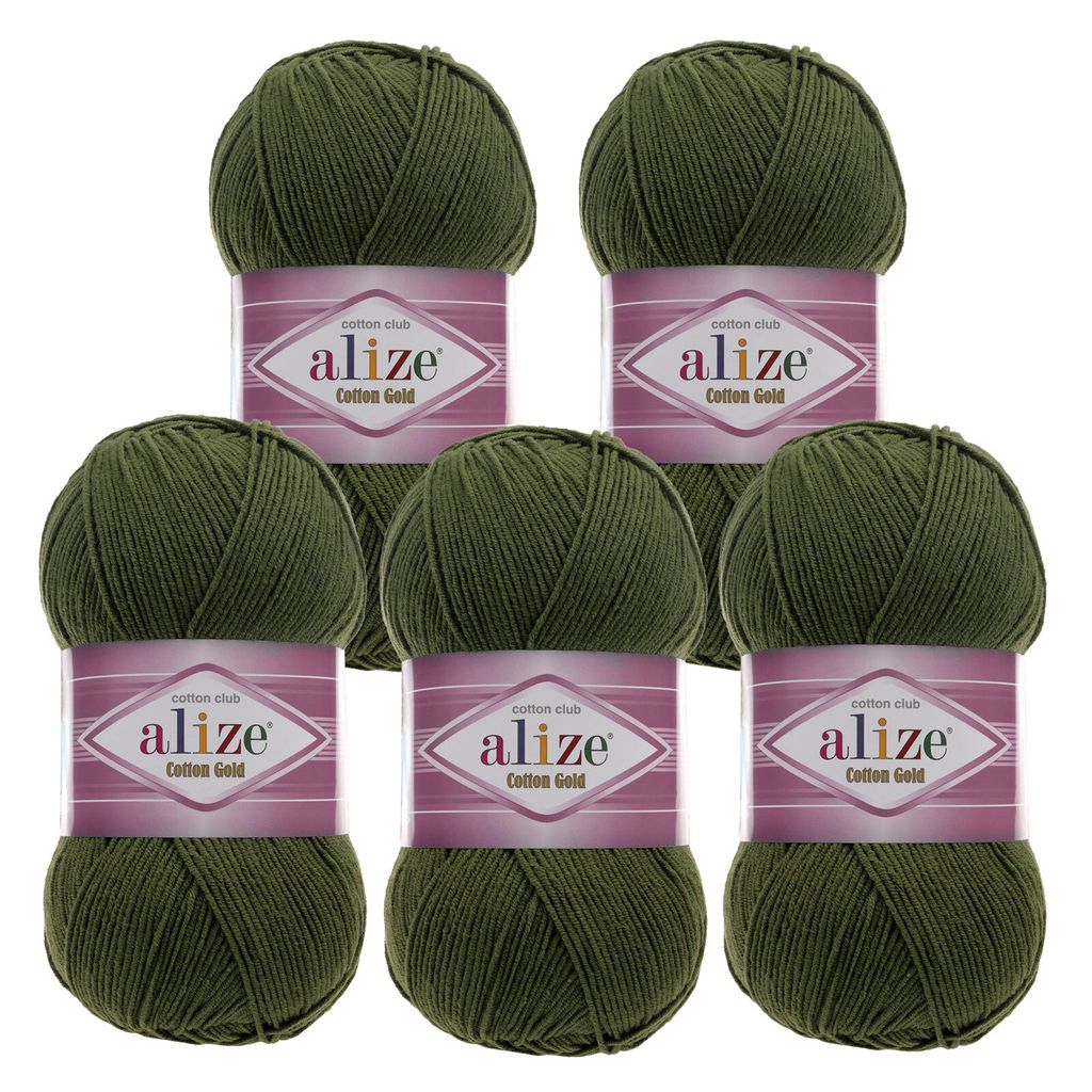 5 x 100g Strickgarn Alize Baumwolle Gold Uni Klassikgarn Häkelgarn Strick-Wolle