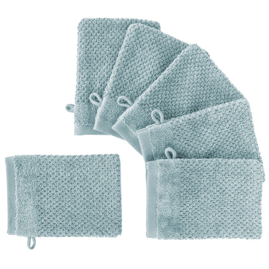 Pure Label 6-TLG Waschhandschuh Waschlappen Set mit Anhängeschlaufe aus 100% Baumwolle, saugstarkund weich | 6 Waschlappen 16x21cm, Türkis - Blau