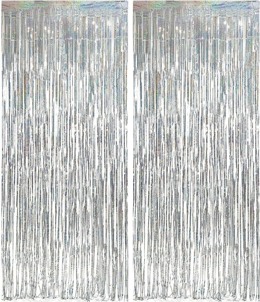 2 pièces rideau lametta argent 1m x 2.5m, fond scintillant Image du produit 