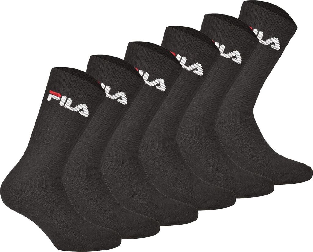 FILA Unisex Socken, 6er Pack - Crew Socks, Frottee, Tennis, Sport (2x 3 Paar) Schwarz 43-46