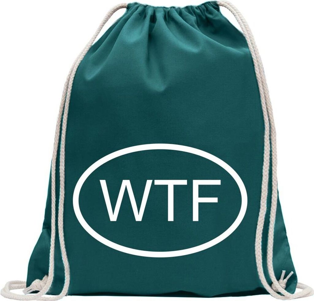Kiwistar - Turnbeutel - petrol - WTF - Fun Rucksack Sport Beutel Gymsack Baumwolle mit Ziehgurt