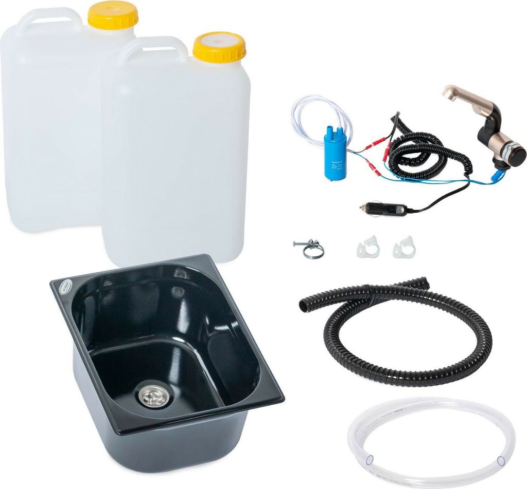 12V Camping Bausatz Waschbecken Wasserhahn schwarz 19 Liter Kanister T4 T5 T6