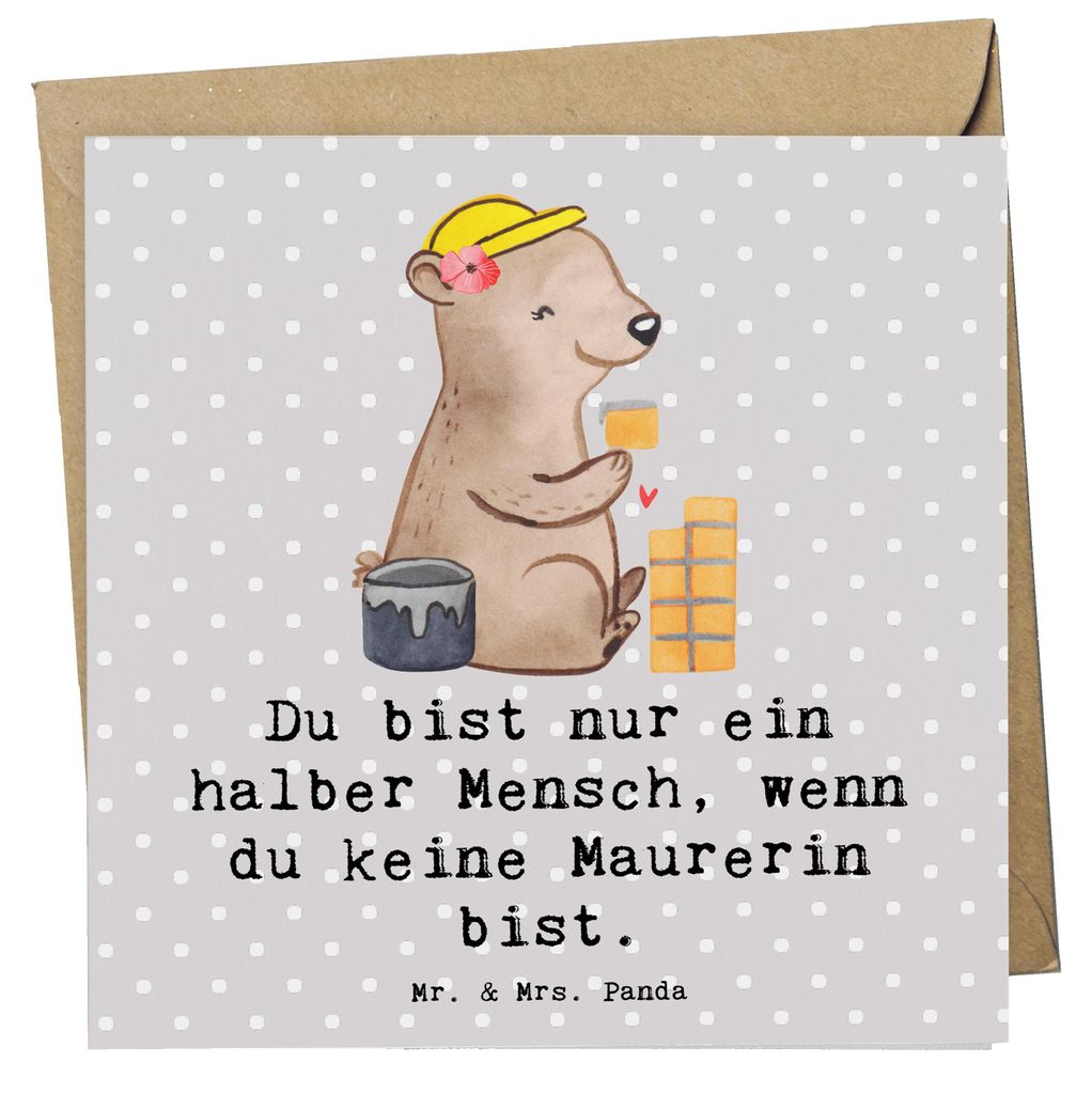 Mr. & Mrs. Panda Grußkarte Maurerin Herz - Grau Pastell - Geschenk, Handwerkerin, Lustig, Klappkarte, anlasskarte, faltkarte, Glückwunschkarte, W...