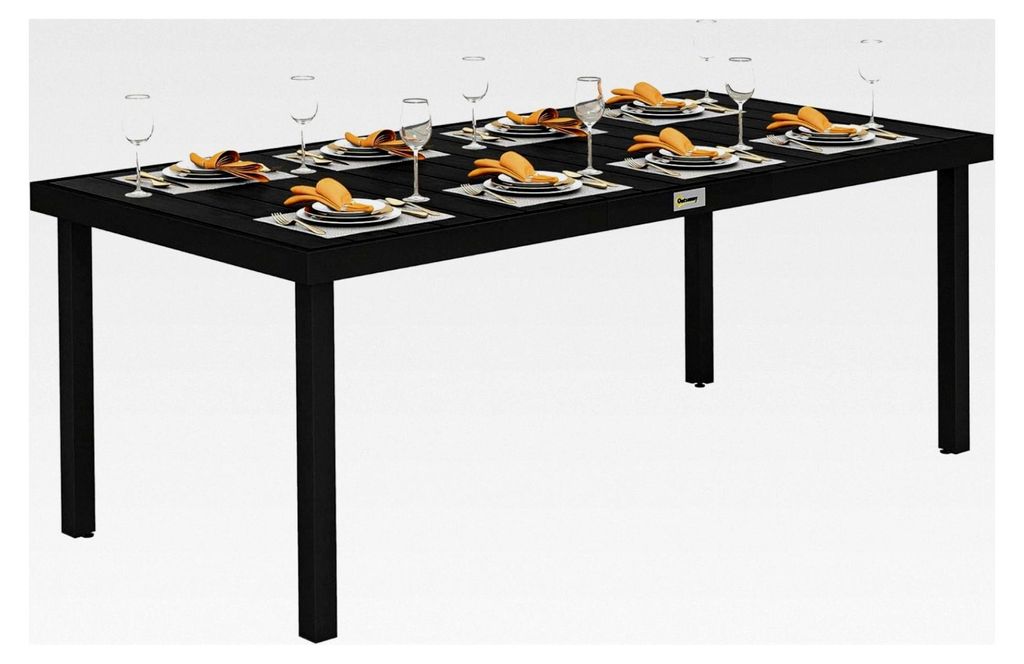 Gartentisch für 8 Personen aus Aluminium, pflegeleichter Kunststoff, Schwarz, 190 x 90 x 74 cm