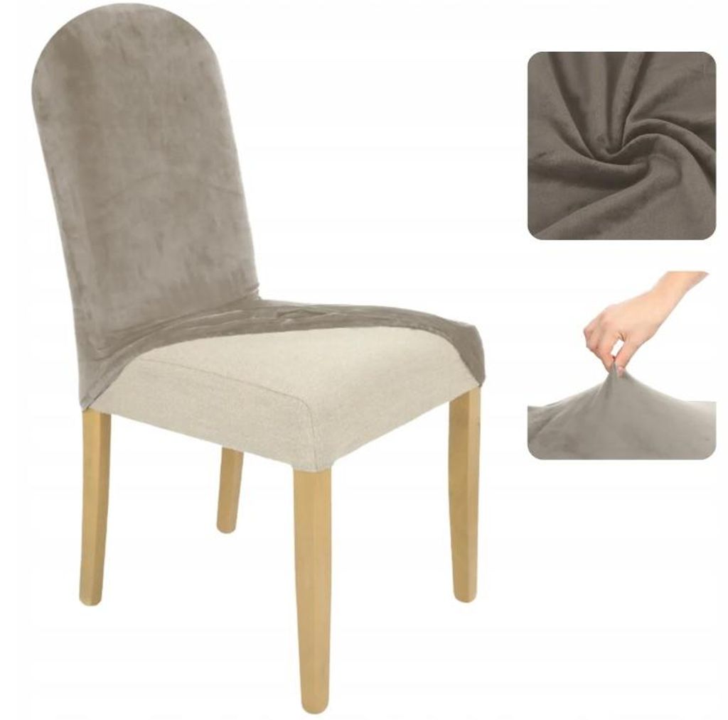 Stuhlhusse Stretch Beige - Universal - Samt - Abgerundete Produktbild 
