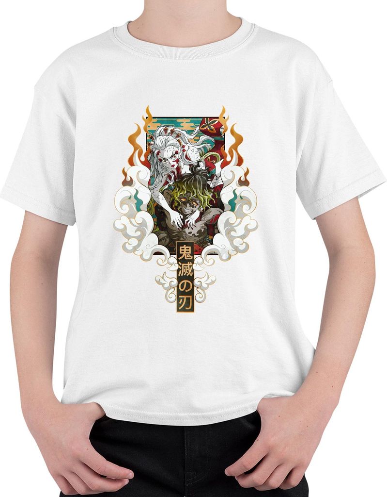 鬼滅の刃 Daki Gyutaro Dämonen Zwillinge Fan Geschenk Anime Manga Uni Kinder T-Shirt, Weiß, 116