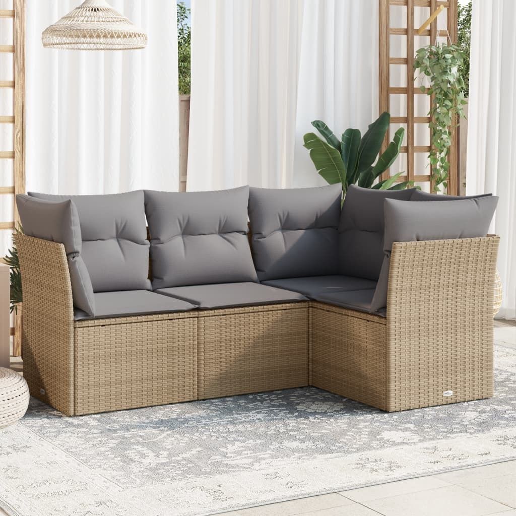 Maison Exclusive - 4-tlg. Garten-Sofagarnitur mit Kissen Beige Poly Rattan