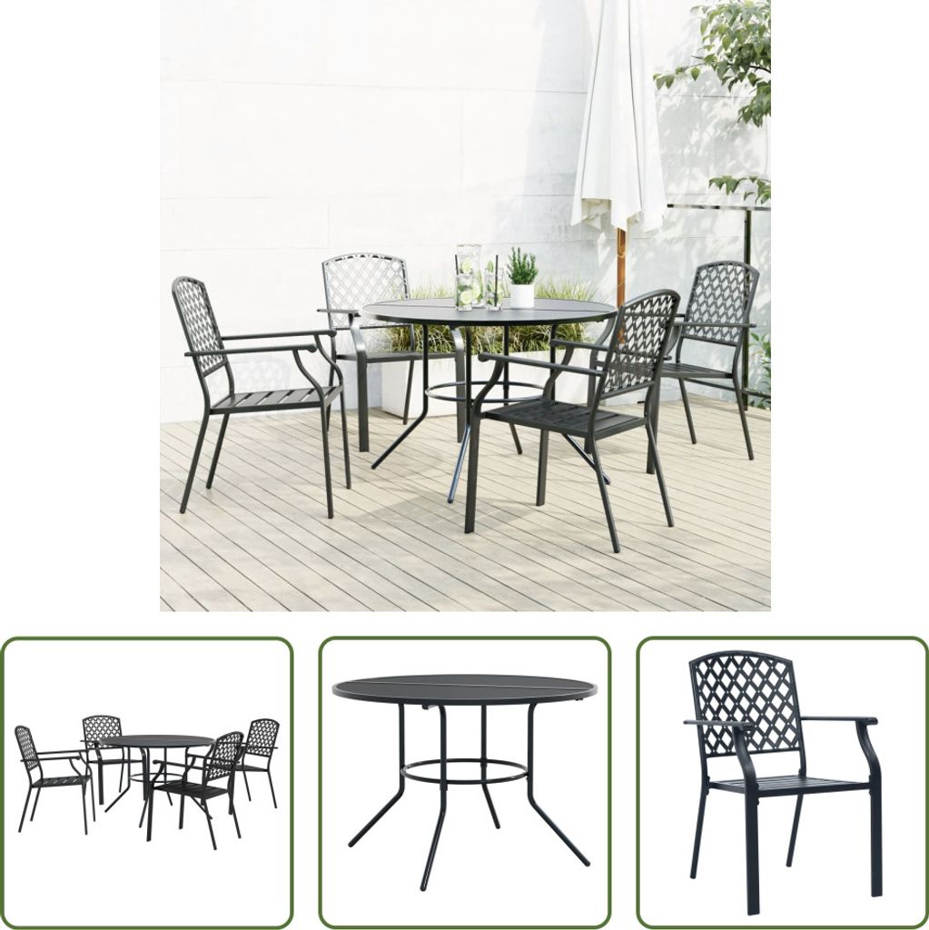 The Living Store Gartenstuhl-Set 5-tlg. Stapelbar Pulverbeschichteter Stahl