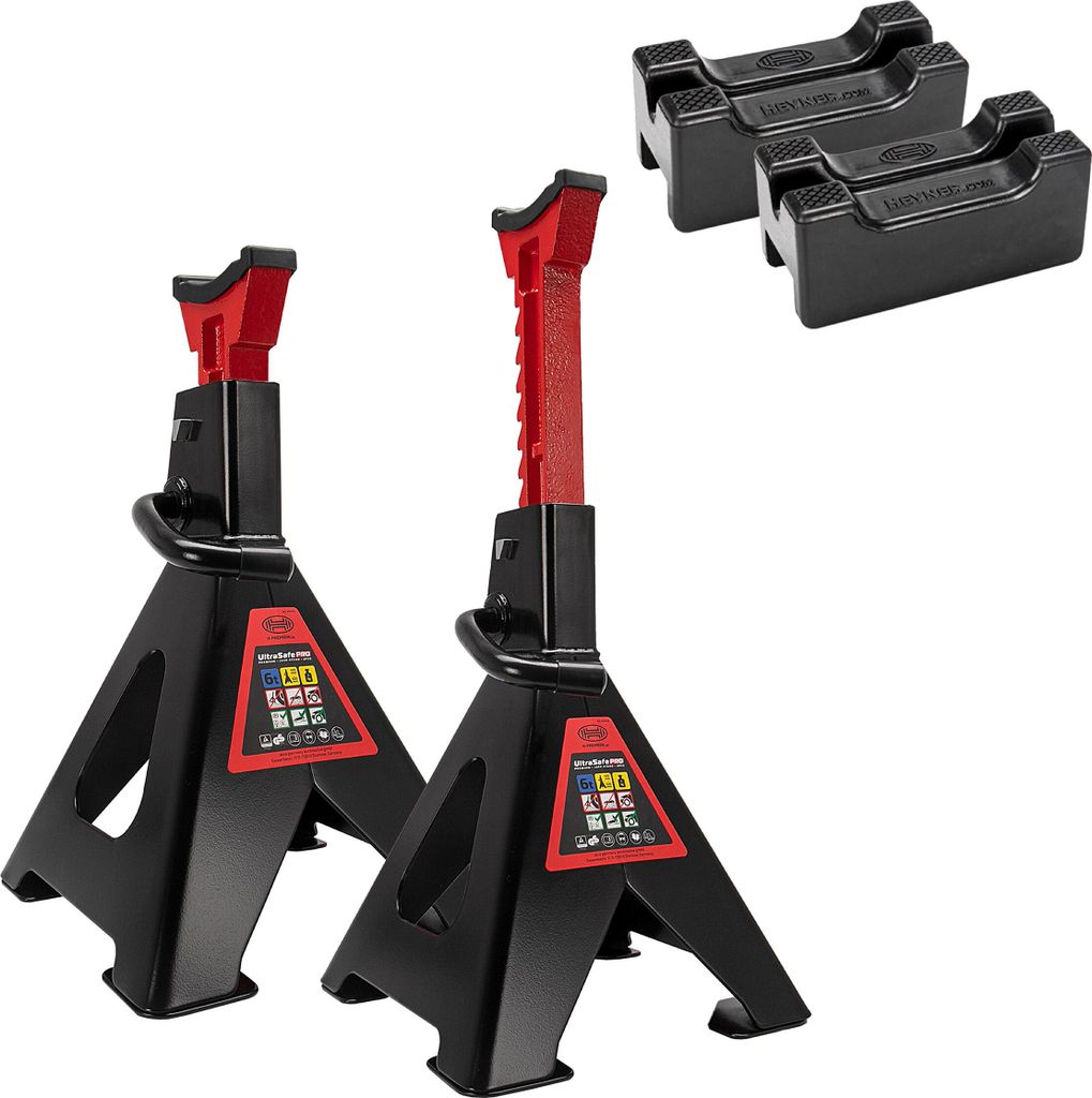 HEYNER Unterstellbock 2er Set mit Gummiauflage und verstärkter 3in1 Gummiauflage Hubhöhe 405-620 mm Traglast 6t Stützbock Stützfuß 10-Fach H...