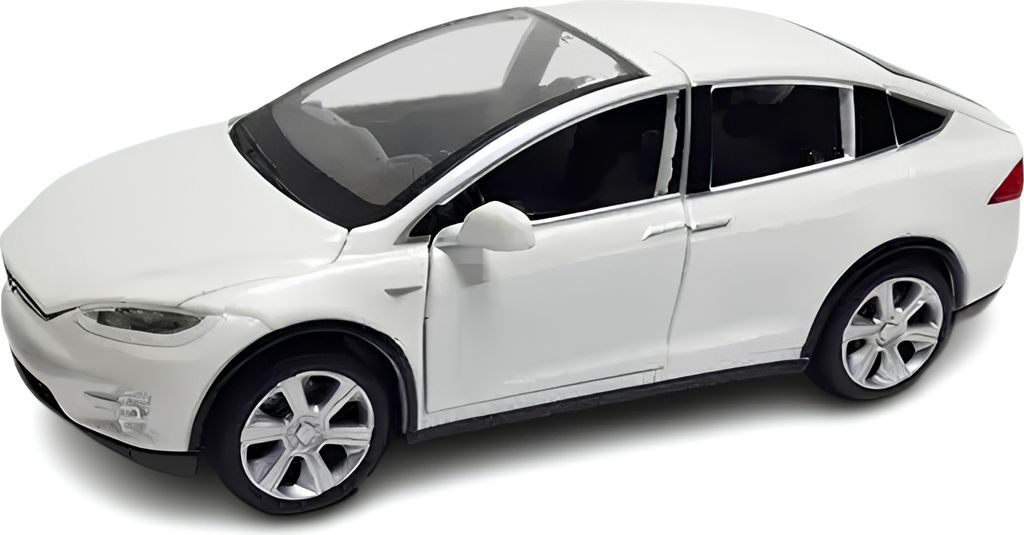 Modell des Tesla X90 1:32 Weiß Miniatur Elektroauto mit öffnenden Türen
