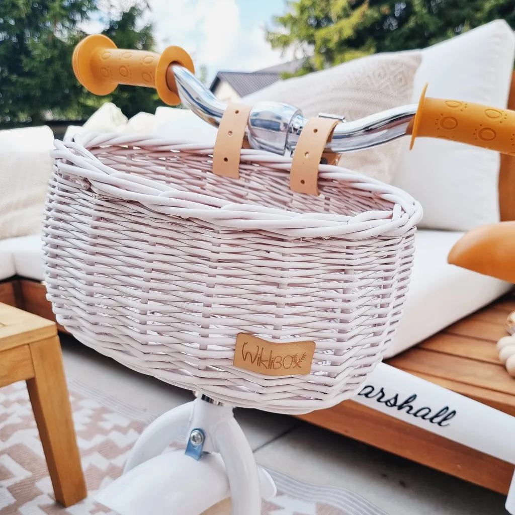 Panier en osier vélo enfant WikliBOX Dumpy MINI blanc avec lanières