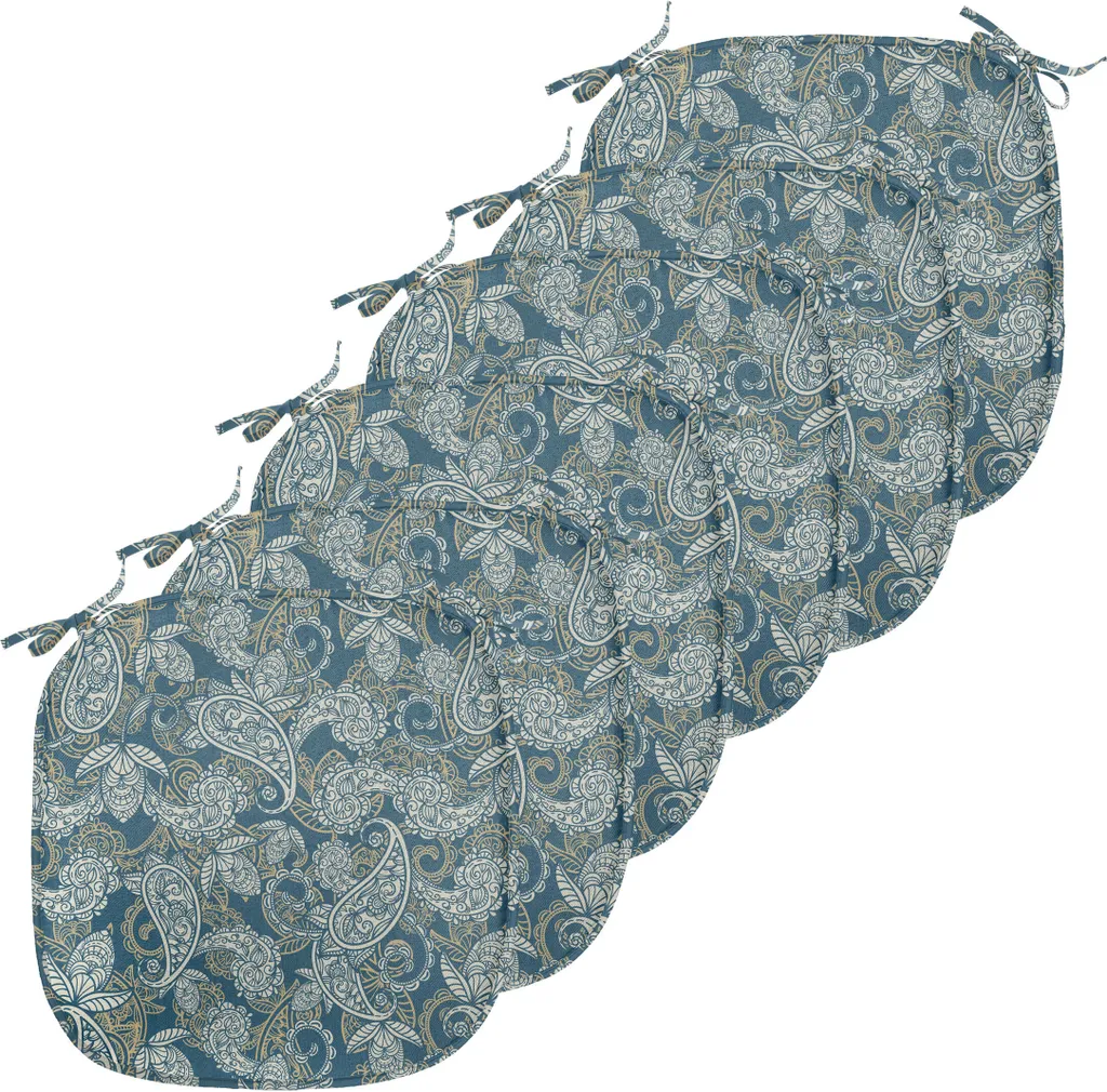 Coussin de Chaise Imperméable avec Sangles 40cm, Motif Perse Bleu Beige
