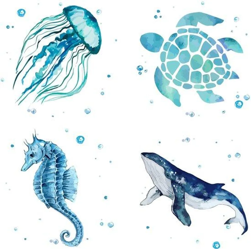 Autocollants marins tortu et baleine en vinyle pour chambre enfant