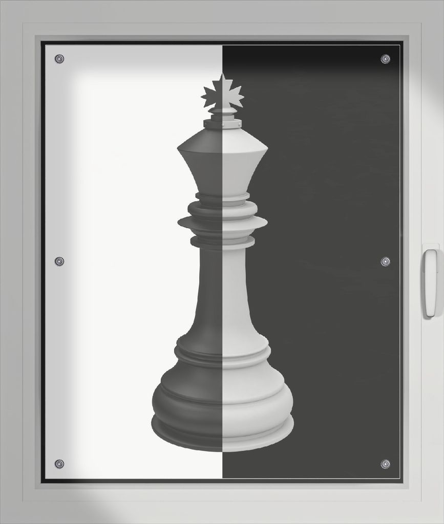 Wallario Lichtschutzbild, Dekorativer Sichtschutz Sonnenschutz 76 x 93 cm mit Motiv: Schachfigur schwarz-weiß - Verdunklung ohne Bohren