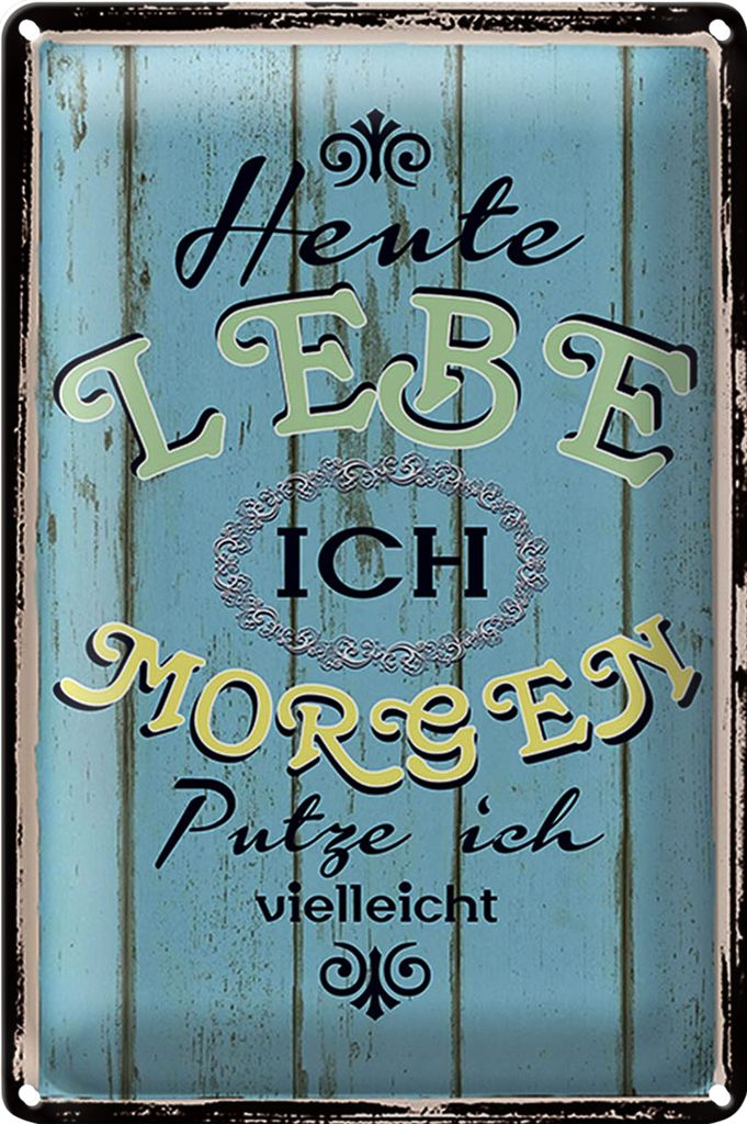 Blechschild Spruch 20x30cm heute lebe ich morgen putze ich