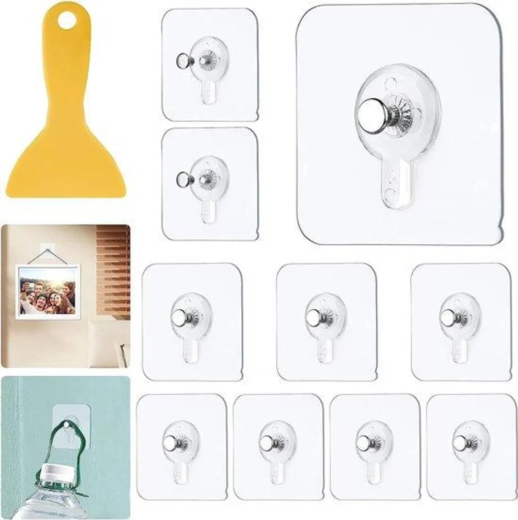 Patères adhésives transparentes pour cadres et posters - Fixation murale