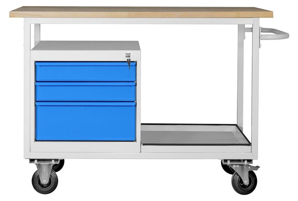 ADB Werkbank Eko lichtgrau, lichtblau 3 Schubladen 130,0 x 60,0 x 85,0 cm