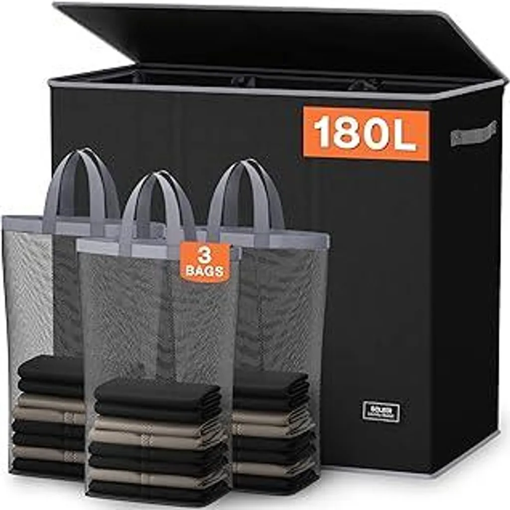 SOLEDI 180L Cesto Portabiancheria XXXL 3 Scomparti con Coperchio