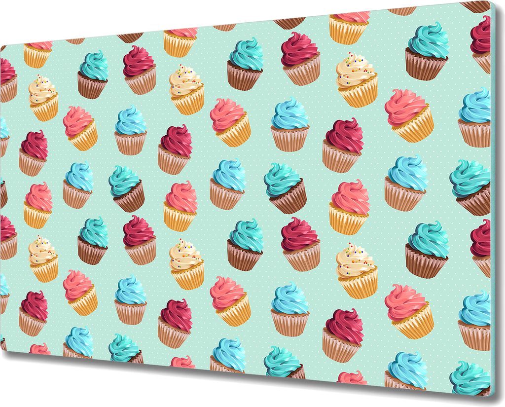 Herd-Abdeckplatte Glas Schneidebrett Ceranfeld-Abdeckung - 80x52 cm - Muffins blau rosa
