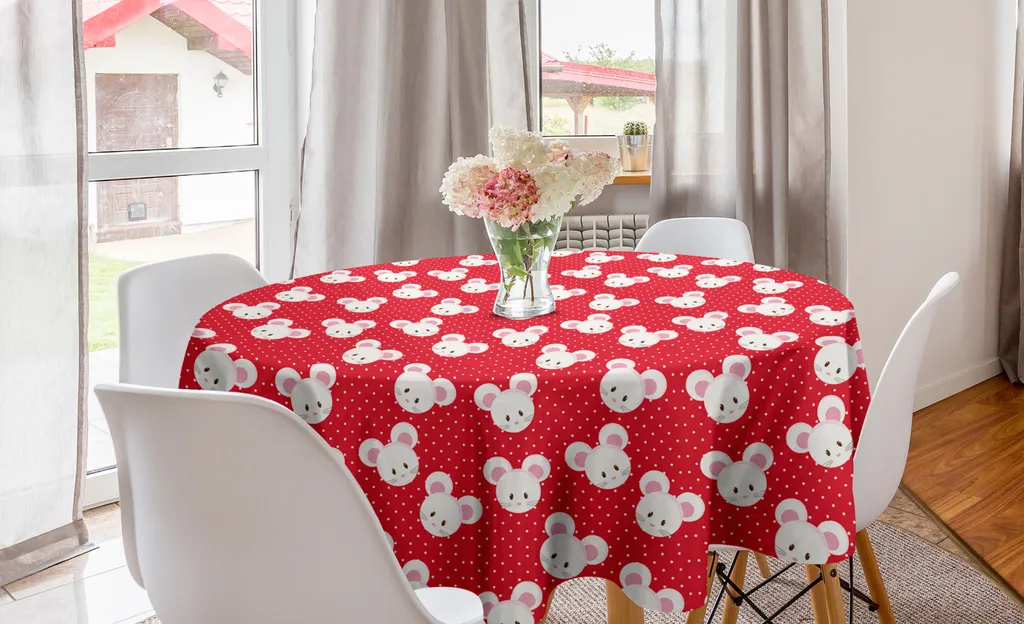Tovaglia Rotonda ABAKUHAUS 150 cm - Topolini e Pois Rosa per Cucina
