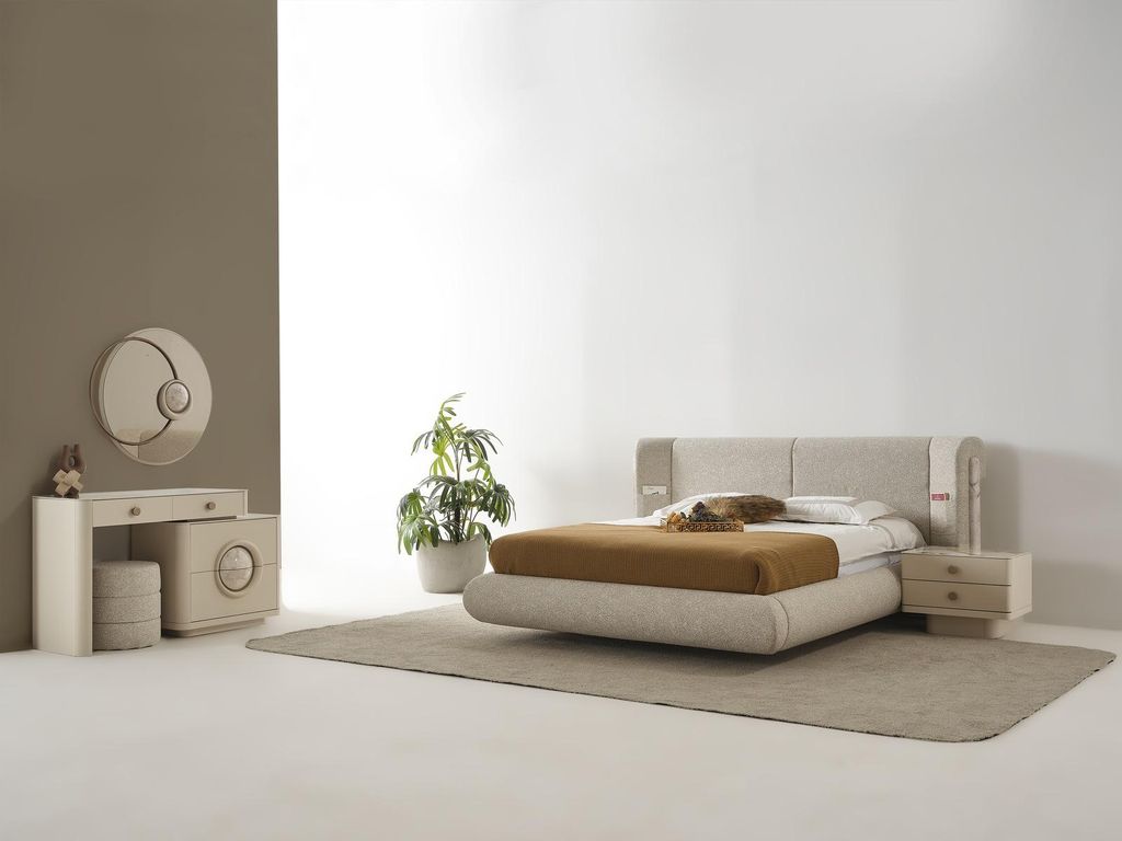 Schlafzimmer Set Sebastian Holzwerkstoff Stoff Beige Creme, Set:Typ-2