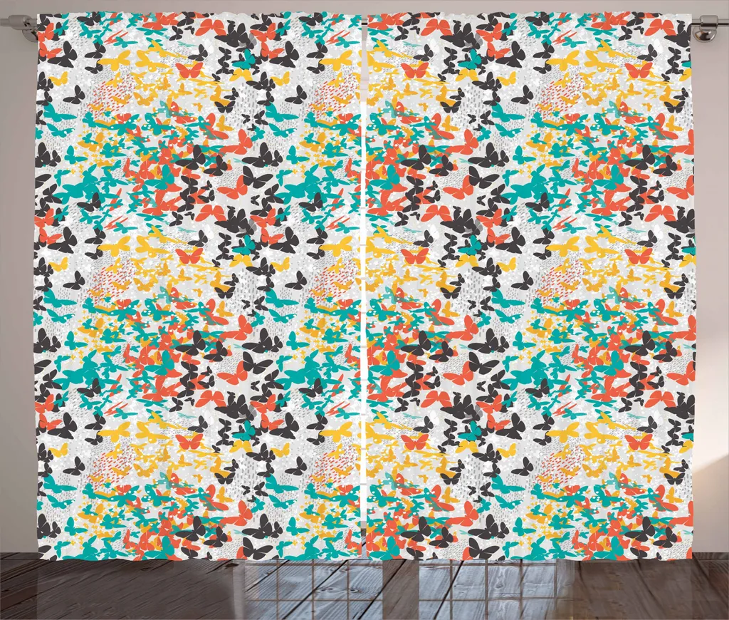 ABAKUHAUS Tenda rustica a farfalla, influenze primaverili, tenda con nastro arricciato per camera da letto con passanti e ganci, 280 x 245 cm, multicolore