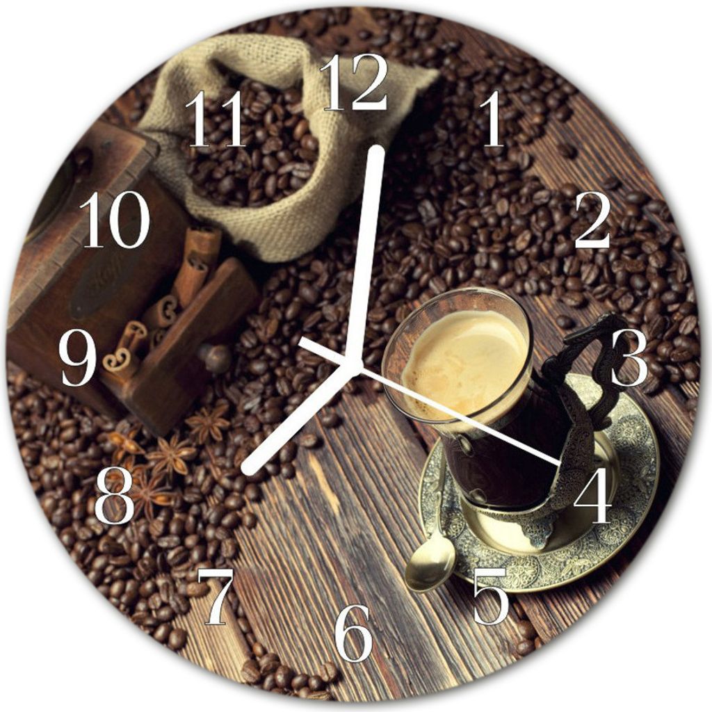 Glasuhr Wanduhr Küchenuhr Echt-Glas 30fi cm Kaffee braun