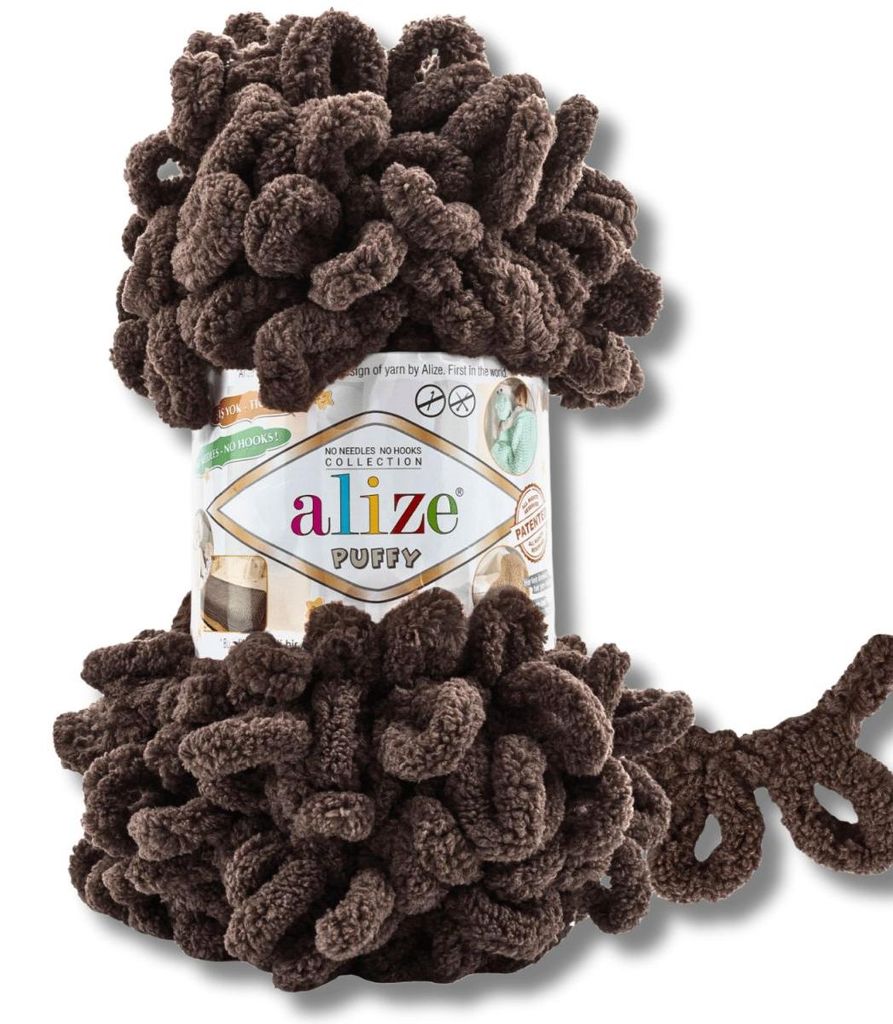 Alize 1x 100g Puffy Wolle, Uni, Häkeln, Stricken (Dark Chocolate - 534)