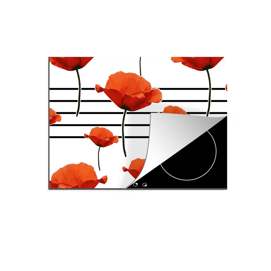 KitchenYeah Herdabdeckplatte Musik - Mohn , 75x52cm, Küche Deko, Glaskeramikkochfeld Herdabdeckung, Abdeckplatte fùr Kochfeld