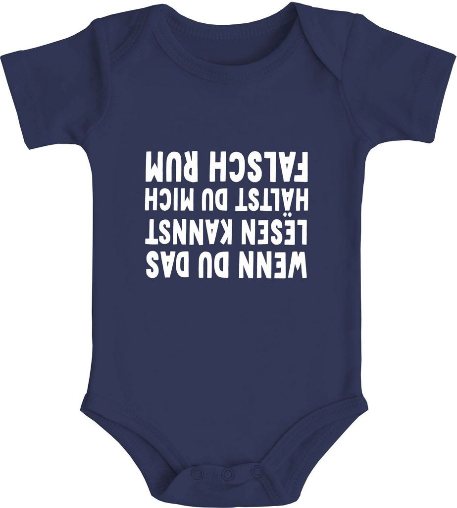 Baby Body Wenn du das lesen kannst hälst du mich falschrum lustige Sprüche Baumwolle Jungen & Mädchen MoonWorks navy 3-6 Monate