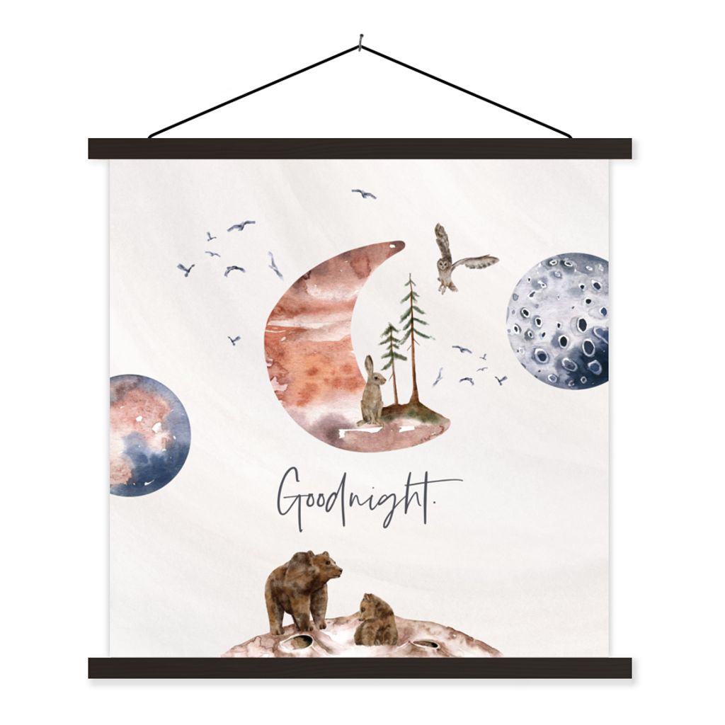 MuchoWow Textilposter Zitate - Gute Nacht - Sprichwörter - Kinder - Jungen - Mädchen - Kind 90x90 cm mit schwarzem Rahmen - Magnetisches