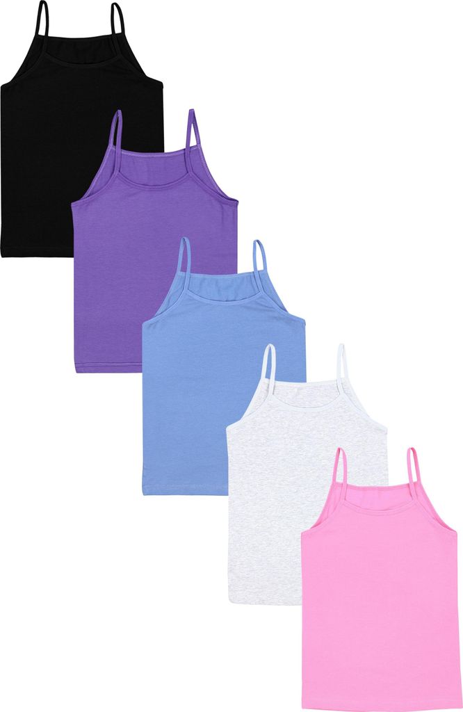TupTam Mädchen Unterhemd Spaghettiträger Top – Atmungsaktive Unterhemden Mädchen im 5er Pack, Farbe: Rosa Lila Blau Schwarz Grau, Größe: 110...