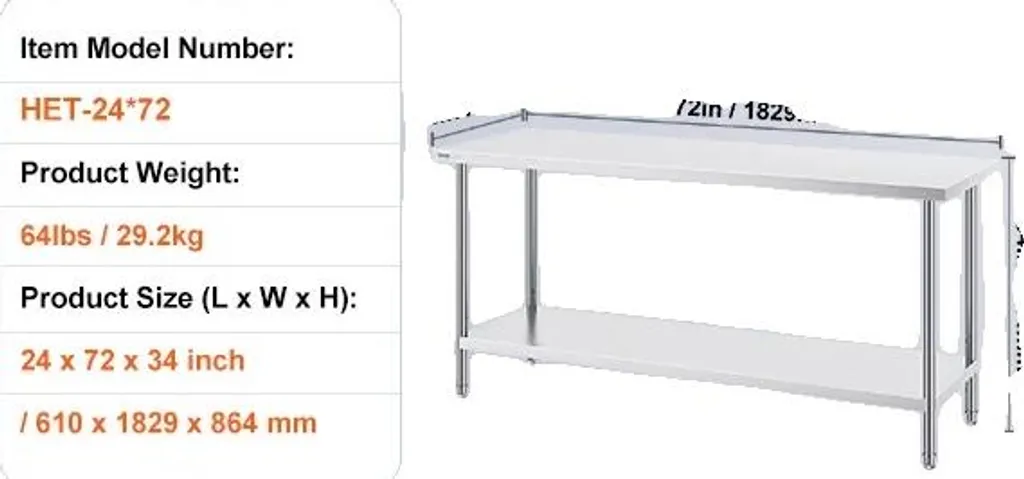 Table inox de cuisine 24x72 pour optimiser l'espace de stockage