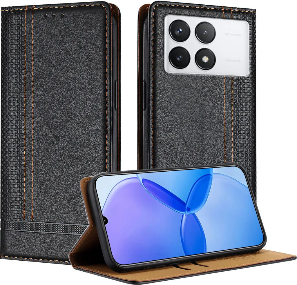 Custodia Flip Xiaomi Poco X6 Pro / Redmi K70E 5G - Pelle Nera con Stand