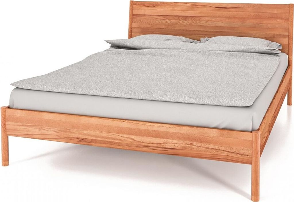 Bett Zola 1 Kernbuche massiv Sonderlänge 80x220 mit Holzkopfteil und Holzbeinen