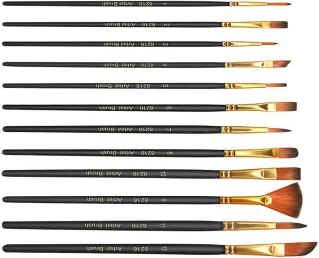 24 Stück Pinselset Synthetik Acrylfarben Aquarell Vielseitiges Pinselset auch für Brush Set fur Acrylfarben,Öle und Gouache