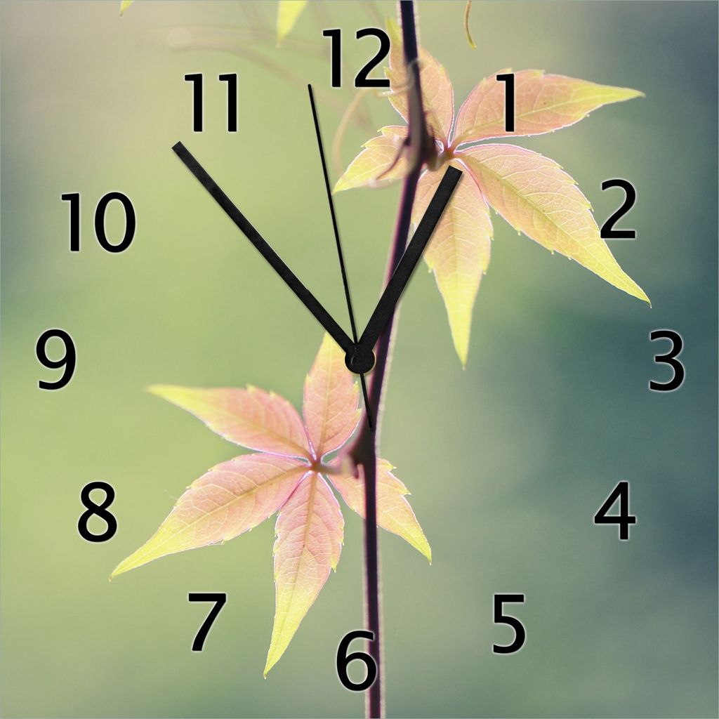 Wallario Design Wanduhr Herbstblume aus Echtglas, Größe 30 x 30 cm