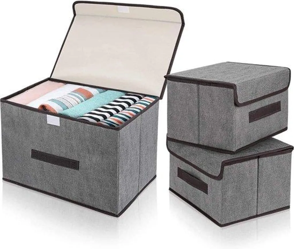 Lot de 3 bacs de rangement gris pliables pour vêtements et jouets