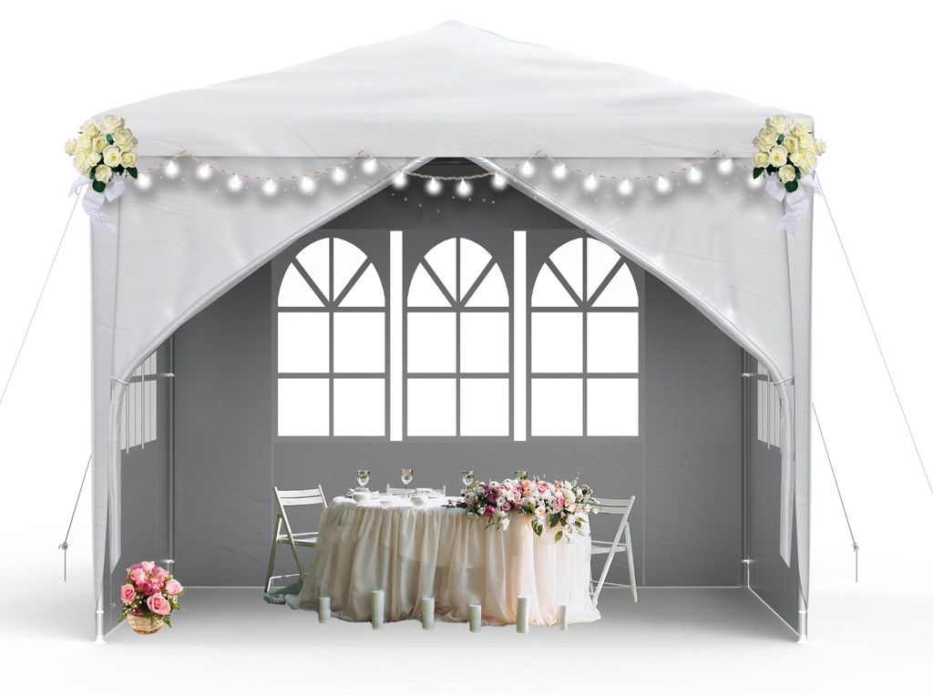 QEENTOE, gazebo da giardino 3x3 metri, bianco, tenda in Immagine del prodotto 