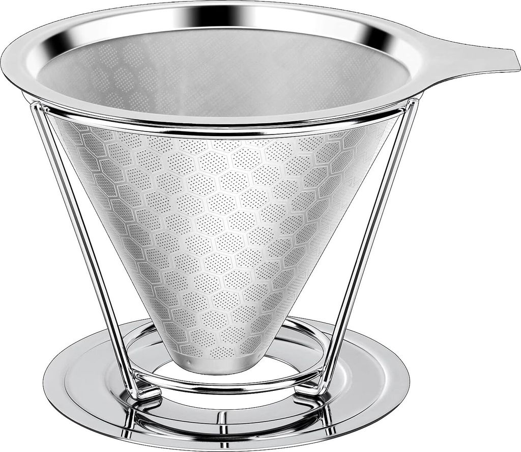 Wiederverwendbare Kaffeefilter, Permanentfilter aus Edelstahl | Doppelschichtiger Präzisionsfilterhalter | Handkaffeefilter | Kaffeetropfer mit Me...