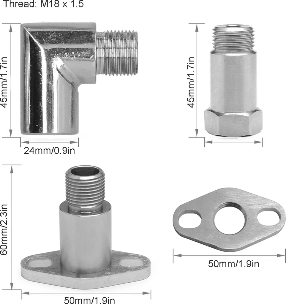 Rallonge de Sonde Lambda à Angle 90 Degrés en Inox M18 pour Échappement - 3