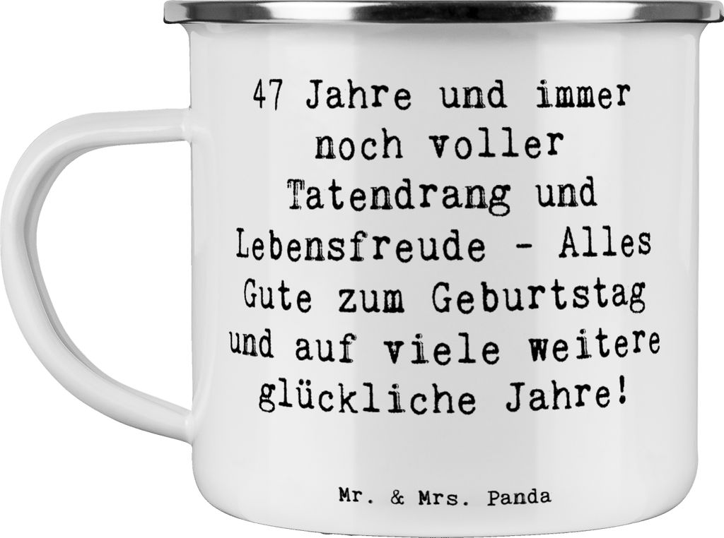 Mr. & Mrs. Panda Teebecher Spruch 47. Geburtstag - Weiß - Geschenk, Happy Birthday, Pott, Outdoor Tasse, Teetasse, Lebensenergie, becher emaille, ...