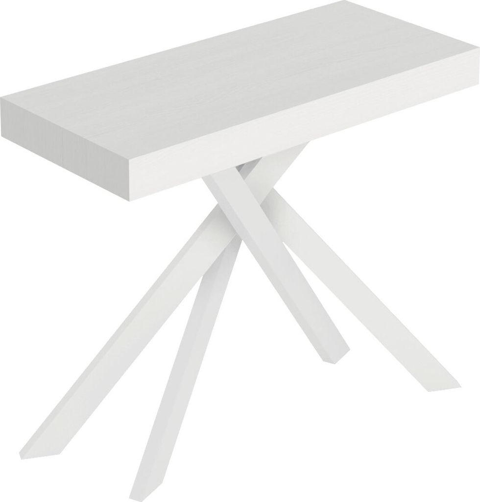 Ausziehbare Konsole 90x40/300 cm Saki Premium weiße Esche, weiße Beine