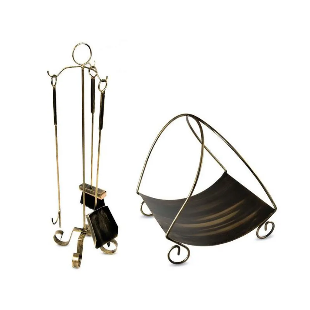 Kit Camino Doug 5 in 1 - Cesto Porta Legna e Set Pulizia Acciaio