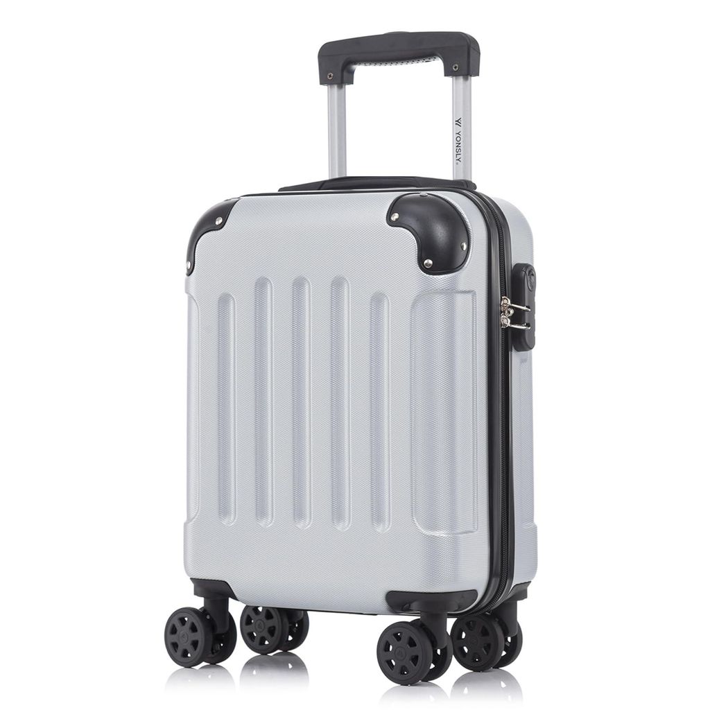 Koffer Trolley Reisekoffer Suitcase, Rollkoffer Handgepäck ,mit 4 Rollen360°, Hartschalenreisekoffer, Zahlenschloss, Weicher Gummigriff(S,Silber)