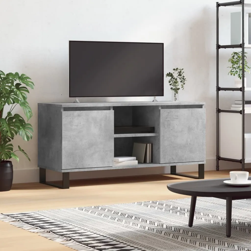 Meuble Télévision en Bois Composite Gris 104 cm Finition Béton Mat