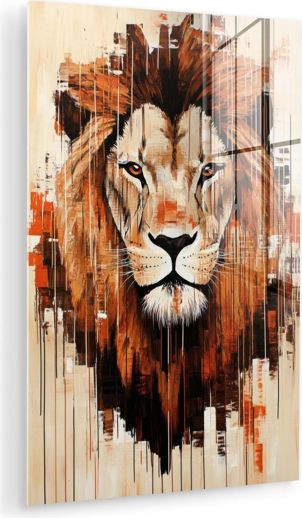 MuchoWow Glasbilder - Bilder auf Wandbild - Foto auf Glas Löwenkopf - Leinen - Creme 20x30 cm Wanddekoration aus Glas - Acrylglasbild - Acrylbilde...